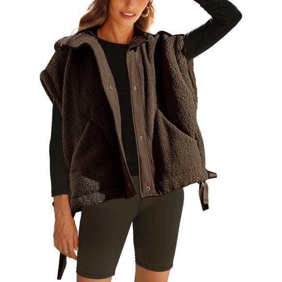 Jackets & Blazers - Women's Fuzzy Fleece Sleeveless Gilet Warm Pockets Casual Winter Outerwear